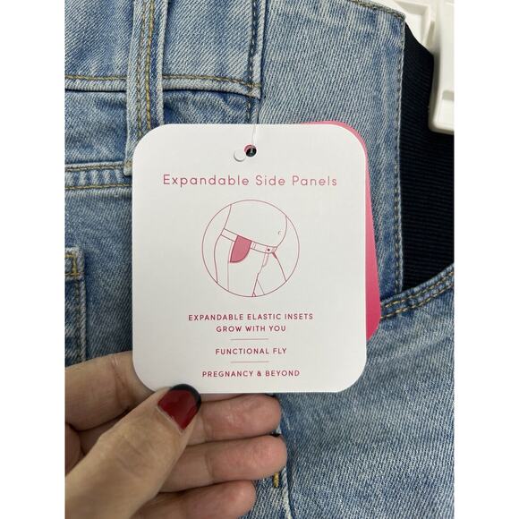 Isabel Maternity Midi Jean Shorts New Expandable Side Panels 4" Inseam Size 6 - Picture 5 of 6